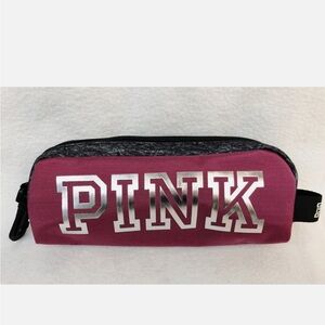 Victoria's Secret Pink Zip Up Pouch GREY MARL BAYBERRY Foil Logo School Gym